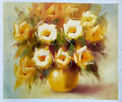 Oil on Canvas: Vibrant Floral Art – A Touch of Elegance for Your Collection 52 x 62 cm