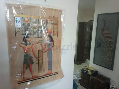 Egyptian Artwork Hand Painted on Woven Papyrus - 2 wide x 3’ high