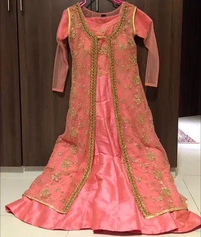 Pink Heavy Embellished Long Gown Dress