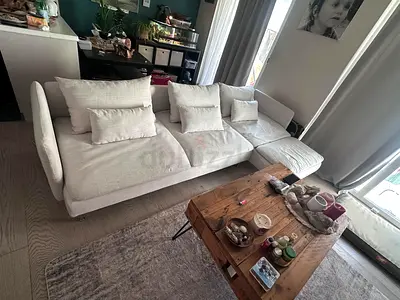 IKEA Sodhremn Stylish Modern Sofa and Rustic Coffee Table Set