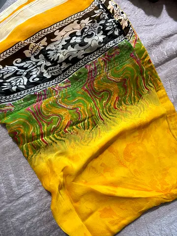 Yellow Print Chiffon Dupatta/Shawl