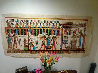 Egyptian Artwork Hand Painted on Woven Papyrus - Super large 6 wide piece of art!