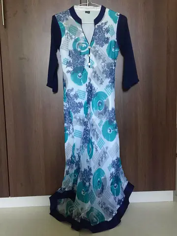 Blue and White Long Chiffon Dress