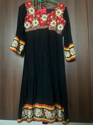 Black Cotton Embroidered Anarkali