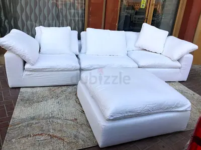 Cloud feather filled Marina Home Luscious Elegant White Sofa Set with Matching Ottoman