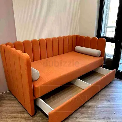 Stylish Orange Daybed with Storage Drawers