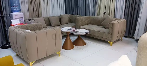 Elegant Plush Sofa Set with Modern Coffee Table