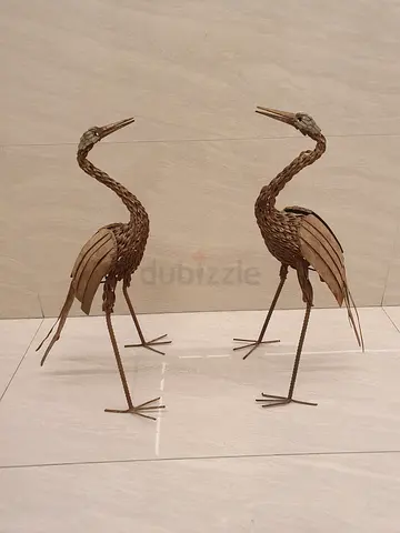 2 Unique Handcrafted Metal Crane Sculpture Set. 70 cm tall.