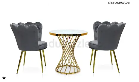 Elegant Grey Gold Dining Set with Chic Chairs
