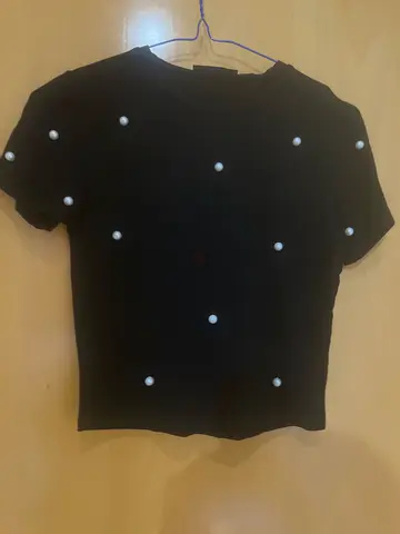 Stylish Black Top with Pearl Details