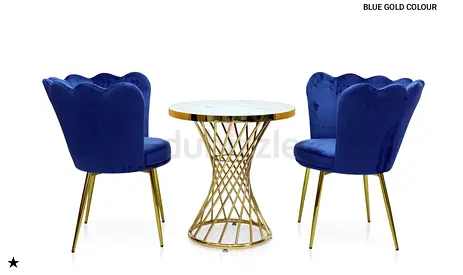 Elegant Blue Gold Dining Set with Modern Chairs