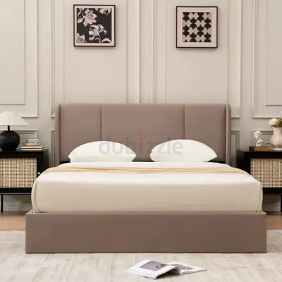 Queen Size Hydraulic Storage Bed, Upholstered Platform Bed Frame, Modern Wingback Design He