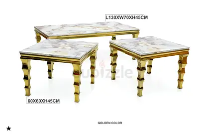 Elegant Golden Coffee Table Set with Marble Finish