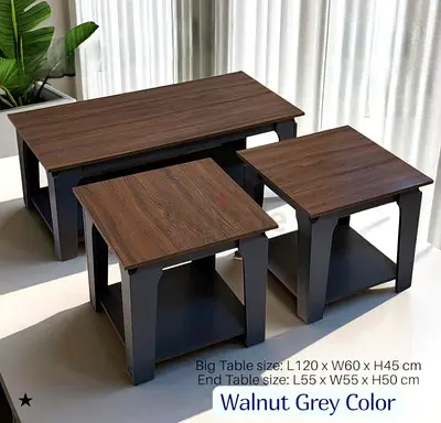 Stylish Walnut Grey Coffee Table Set - Perfect for Any Living Room
