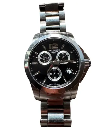 LONGINES  CONQUEST CHRONOGRAPH QUARTZ BLACK DIAL MENS WATCH