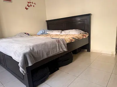 Stylish Dark Wooden Bed with under Storage space without mattress king size