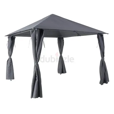 New Square Grey Metal Gazebo with Side Curtains 3 meter X 3 meter