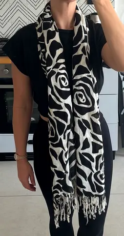 Elegant Black and White Printed Scarf