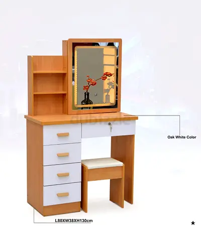 Elegant Oak Wood Vanity Table with Mirror