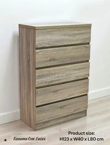 Elegant 5-Drawer Chest in Sonoma Oak Color