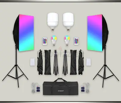 Wireless RGB-W Softbox Studio Lighting Kit