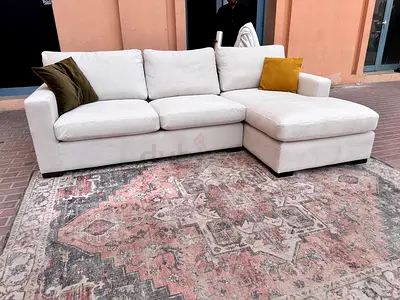 Selling high quality CrateBarrel Axis feather filled L shape sofa beige perfect Condition