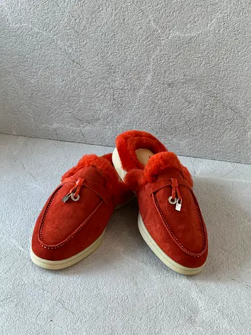Loro piana orange seude charms walk loafers