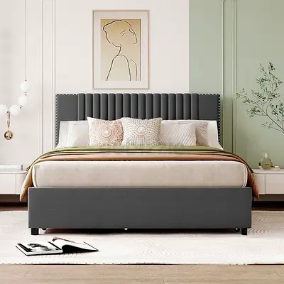 Elegant Grey Upholstered Bed Frame Brand new