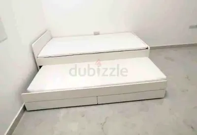 ‎Ikea slakt bed frame with under bed and 2 storage drawers underneath with 2 Ikea mattresses