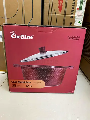Chefline 36 cm Cast Aluminium Cooking Pot with Glass Lid