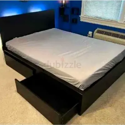 IKEA Malam queen size bed 160/200cm bed with 2 storage drawers underneath  and Ikea mattress