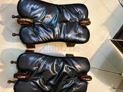 Solid wood brass embossed stools.