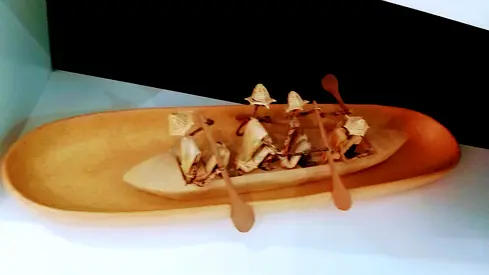 Decorative Wooden Boat with Rowing Figures