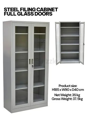 Stylish Steel Filing Cabinet with Full Glass Doors