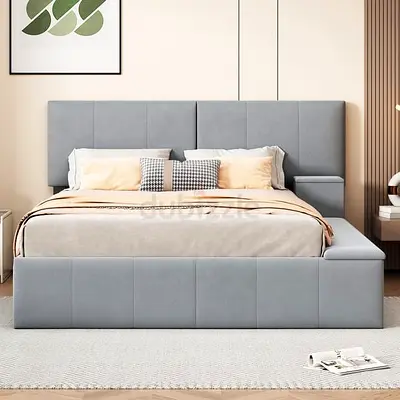 Thick Fabric, Velvet，Modern style grey bed Upholstered Platform