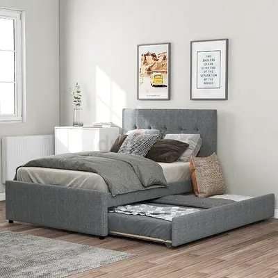 Stylish and Functional Grey Upholstered Bed with Storage