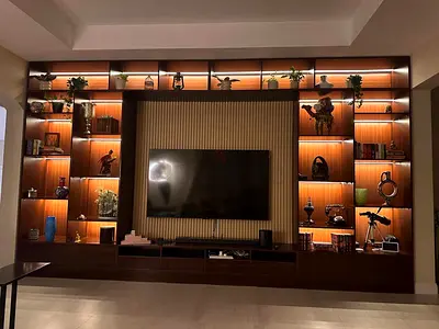 Elegant Entertainment System with Shelving