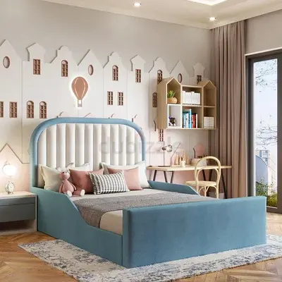 Elegant Blue Bed with Contemporary Design