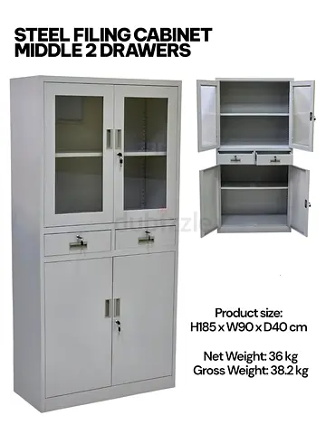 Sturdy Steel Filing Cabinet with Glass Doors - Perfect for Organizing Your Office!
