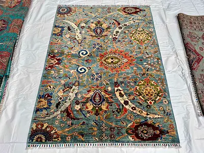 200 x 148 cm | New Handmade Beautiful Grey Sickle Leaf Carpet (#9U)