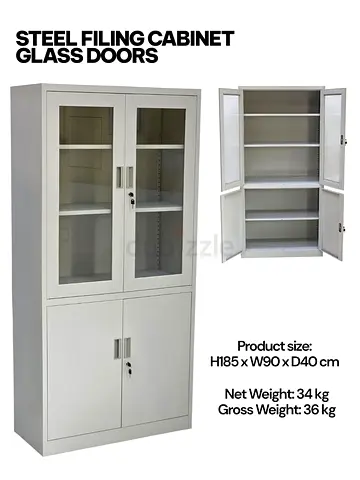 Stylish Steel Filing Cabinet with Glass Doors - Ideal for Office  Home Use!