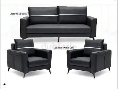 Stylish Black Leather Sofa Set with Accent Chair
