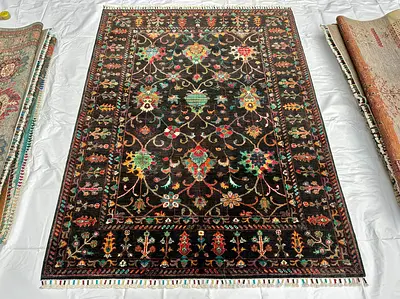 208 x 160 cm | New Handmade Stunning Black Sultani Carpet (#5U)