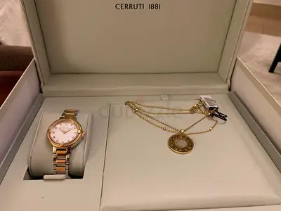 New: Cerruti 1881 Women Round Watches And Necklace Set (in box)