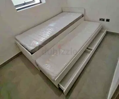 ‎Ikea slakt bed frame with under bed and 2 storage drawers underneath with 2 Ikea mattresses