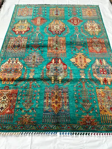 152 x 209 cm | New Handmade Beautiful Turquoise Waziri Carpet (#12U)