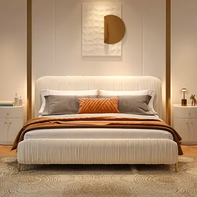 King Size Velvet Ruched Upholstered Bed Frame