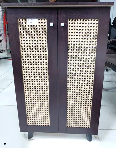 Chic Wooden Cabinet with Rattan Detailing