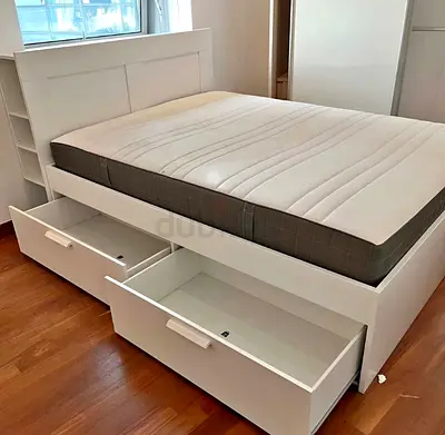 ‎IKEA brimness king size 180×200cm bed frame with headboard+ 4 big storage drawers + Ikea mattress