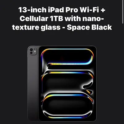 iPad Pro M5 13” Wi-Fi + Cellular 1TB with nano-texture glass - Space Black